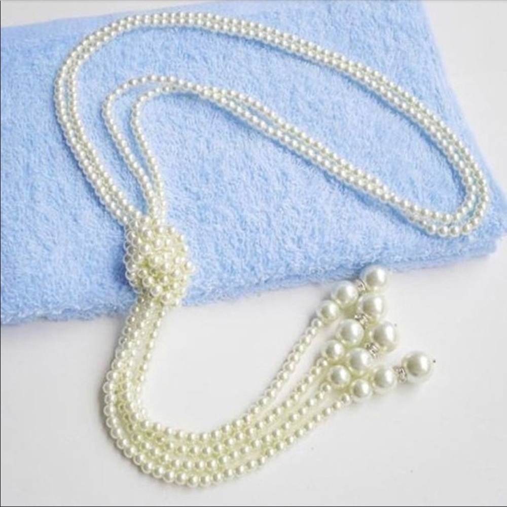 Fashion white artificial pearl long chain